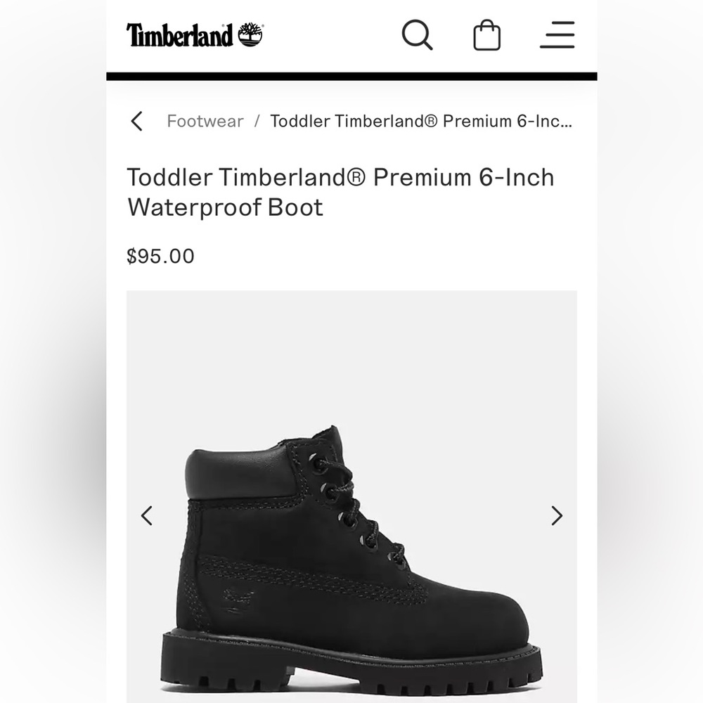 NEW Infant Timberland Premium Boots- Size 4 Black